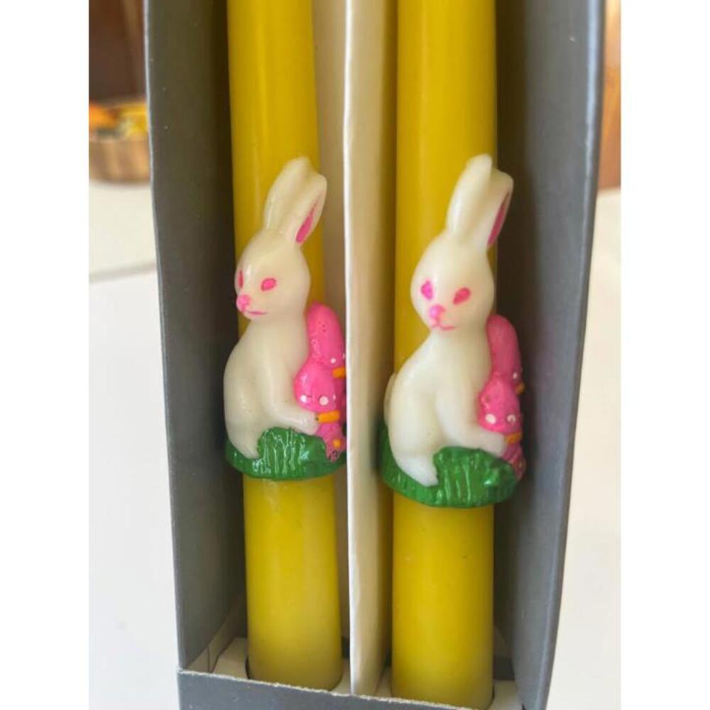 Vintage 10” Easter Bunny yellow taper candle set